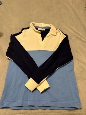 Women’s Colorblock Rugby Pullover Long Sleeve Sweater - Cream, Navy & Light Blue